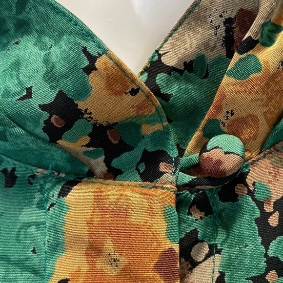 Jacques Vert vintage floral print long sleeves blouse Sz US 10 green brown - Picture 8 of 13